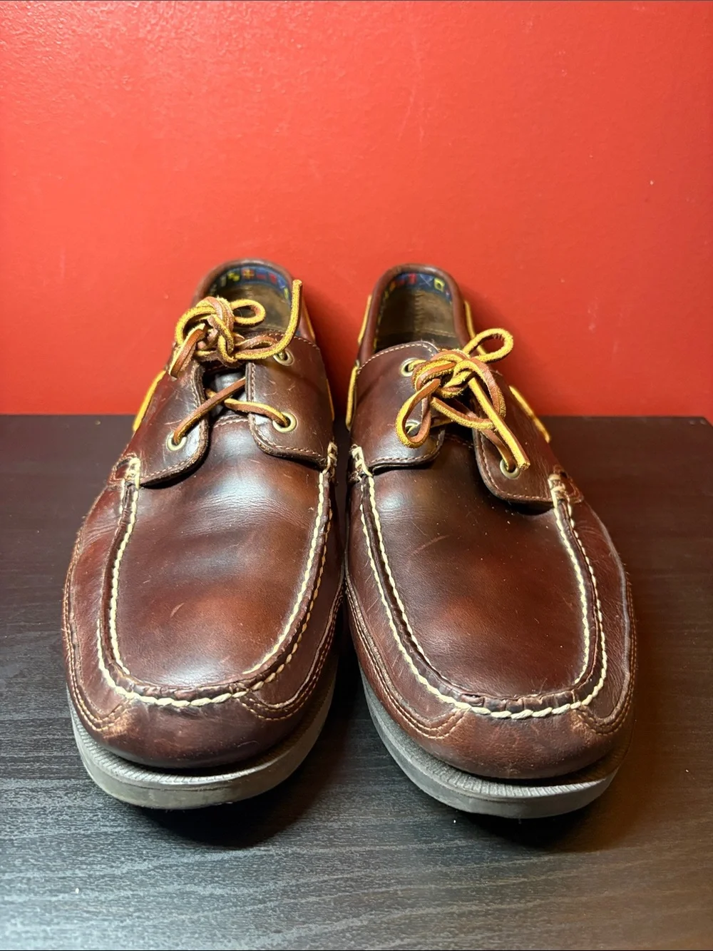 Timberland Brown Leather Boat Shoes with Yellow Laces